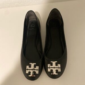 Tory Burch Black Flats with Silver Logo